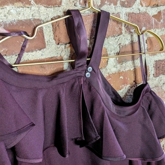 NWT Loft XS Red-ish Purple Cold Shoulder Bell Sleeve Top‎ - Picture 2 of 9